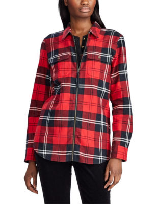 UPC 884094251155 product image for Chaps Women's Plaid Zip-Front Twill Top - Red - M - Chaps | upcitemdb.com