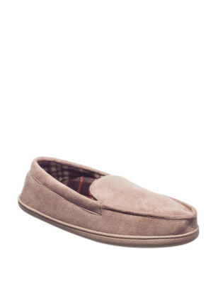 UPC 694202246665 product image for Sharper Image Memory Foam Moccasin Slippers - Beige - M - Sharper Image | upcitemdb.com