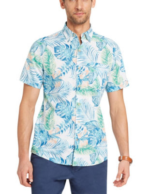 UPC 676108581149 product image for Izod Big & Tall Chambray Leaf Print Shirt - Bright White - LT - Izod | upcitemdb.com