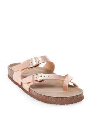 Madden Girl Rose Gold Flat Sandals Footbed Slide Sandals