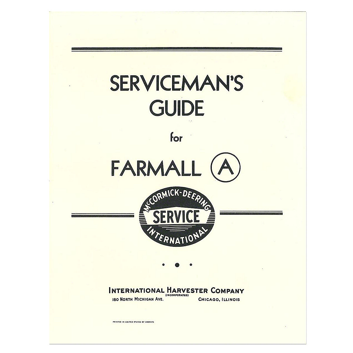 International IH FARMALL Model A Servicemans Shop Service Guide manual 