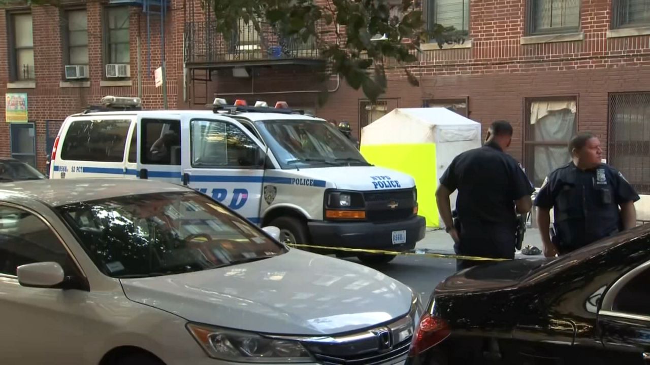 A police car is pictured outside a day care center in the Bronx.