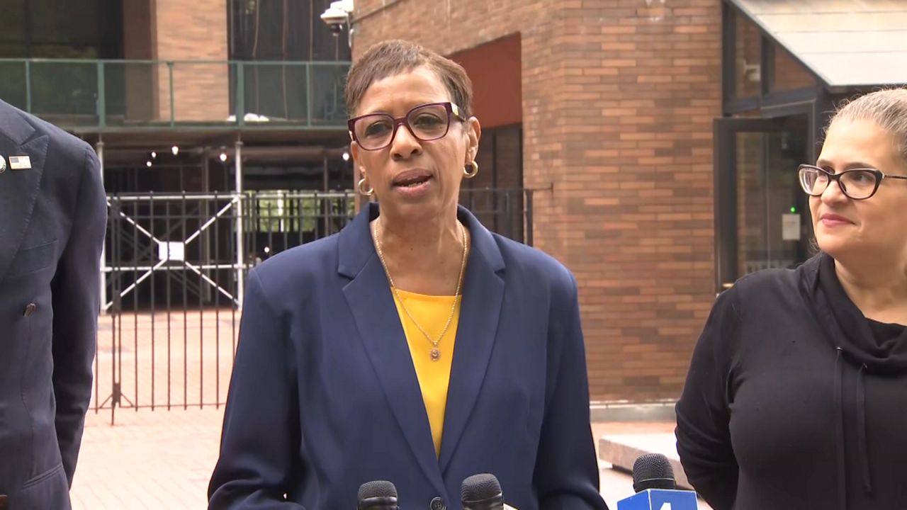 City Council Speaker Adrienne Adams pledged to fill vacancies on Thursday, unveiling her public safety plan. (Spectrum News NY1)
