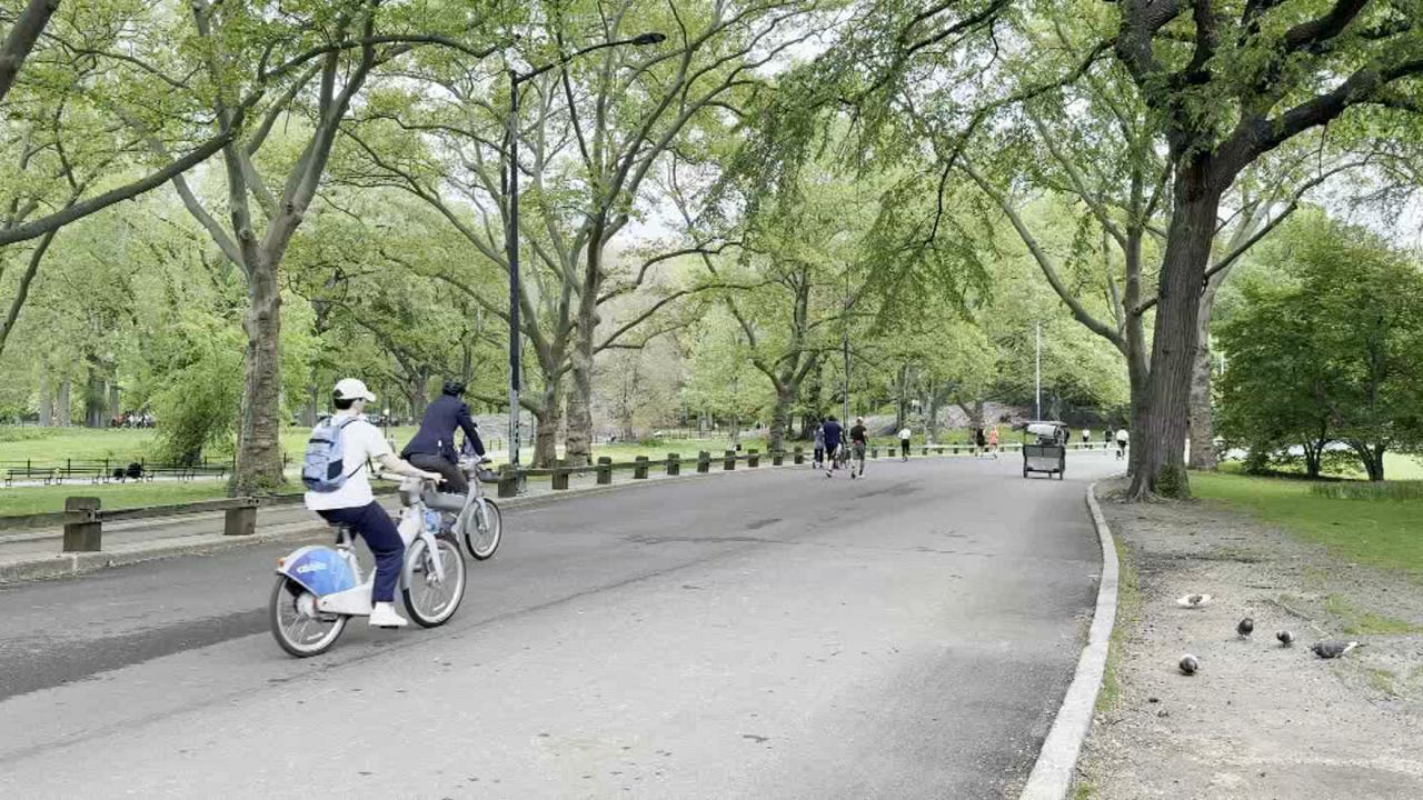 Dozens rallied at Central Park calling for an end to a city e-vehicle pilot program allowing legal e-bikes and scooters onto park drives. (Spectrum News NY1)