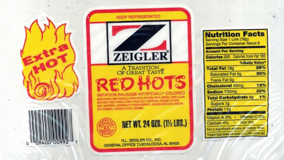 "24-oz. plastic packages containing approximately 9 links of 'EXTRA HOT ZEIGLER A TRADITION OF GREAT TASTE RED HOTS' with a 'Use By Jan 24 19' date," stated FSIS. (Photo courtesy of FSIS)