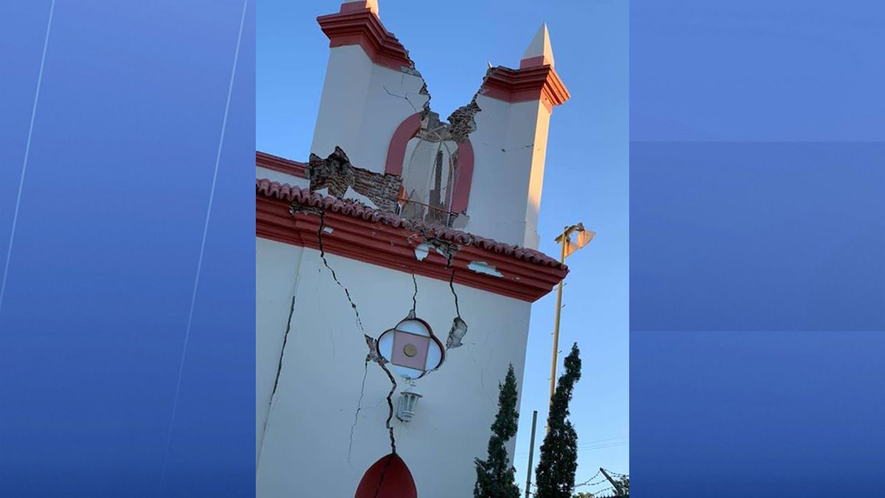 Damage, like that of the Guayanilla Catholic Church, can be seen in the town of Guayanilla after a powerful earthquake struck Puerto Rico on Tuesday, January 7, 2020. (Photo courtesy of the family and friends of Belisa Rivera Negron)