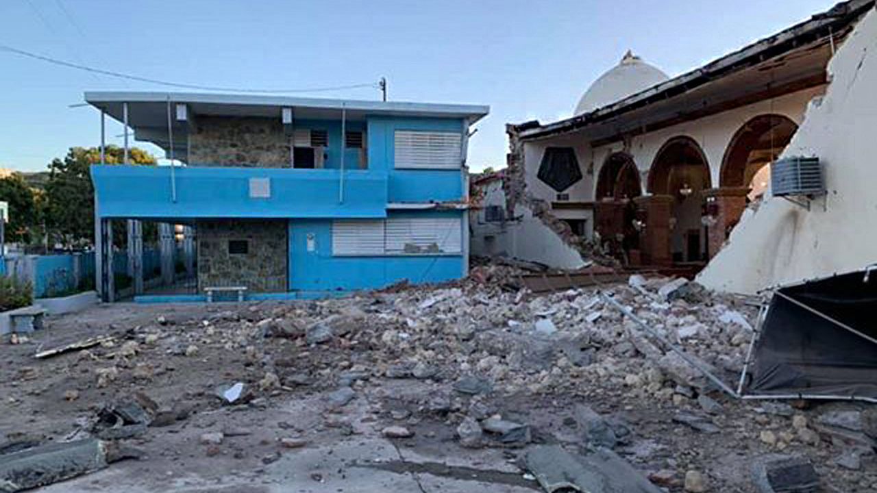 Damage, like that of the Guayanilla Catholic Church, can be seen in the town of Guayanilla after a powerful earthquake struck Puerto Rico on Tuesday, January 7, 2020. (Photo courtesy of the family and friends of Belisa Rivera Negron)