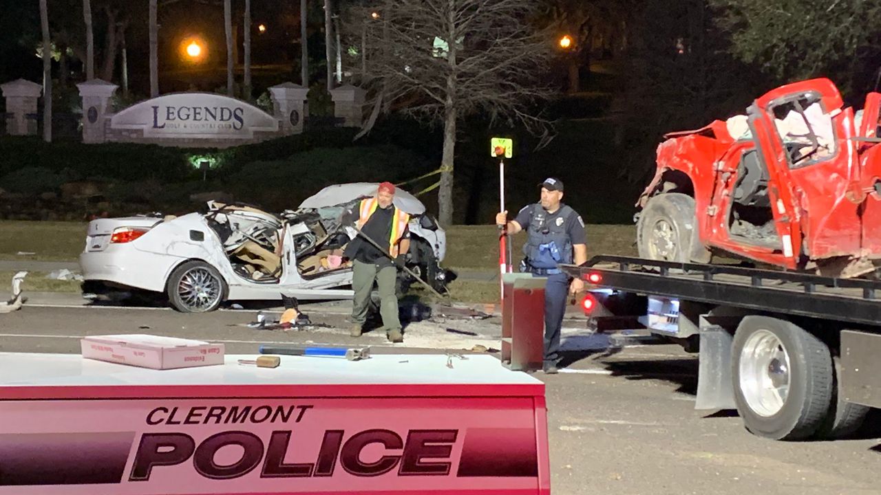 Emergency workers respond to a crash on U.S. 27 and Legendary Boulevard that took the life of a 17-year-old student in Clermont Tuesday night. (Spectrum News 13/Asher Wildman)