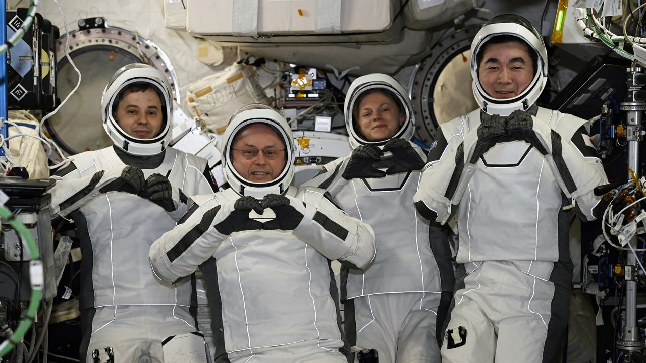 The Crew-11 members take a moment to strike a pose. Mission specialist Roscosmos cosmonaut Oleg Platonov, left, NASA pilot Michael Fincke, NASA Cmdr. Zena Cardman, and Japan Aerospace Exploration Agency (JAXA) mission specialist Kimiya Yui. (NASA pilot Michael Fincke)