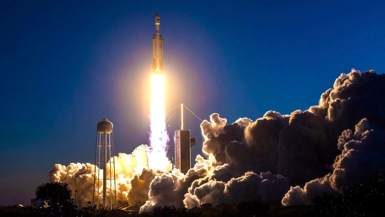 The Falcon Heavy sent up a top-secret payload from Launch Complex 39A at the Kennedy Space Center at 5:56 p.m. EST, Sunday. (SpaceX)