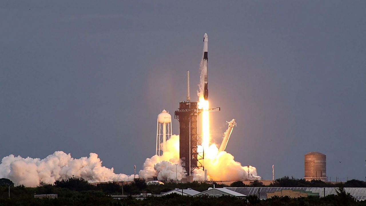 SpaceX's Falcon 9 rocket sent the Dragon spacecraft Freedom carrying the Axiom 3 crew to the International Space Station as it left Launch Complex 39A at NASA’s Kennedy Space Center on Thursday, Jan. 18, 2024. (Spectrum News/Anthony Leone)