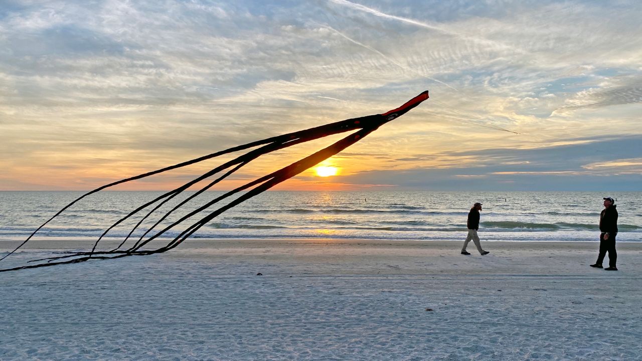 Sent to us with the Spectrum Bay News 9 app: Someone decided to fly a kite during a lovely sunset at Treasure Island on Sunday, Jan. 26, 2020. (Photo courtesy of Val Stunja, viewer)