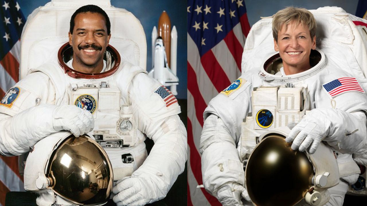 Veteran NASA astronauts Bernard Harris and Peggy Whitson were announced as the 2025 U.S. Astronaut Hall of Fame inductees. (NASA)