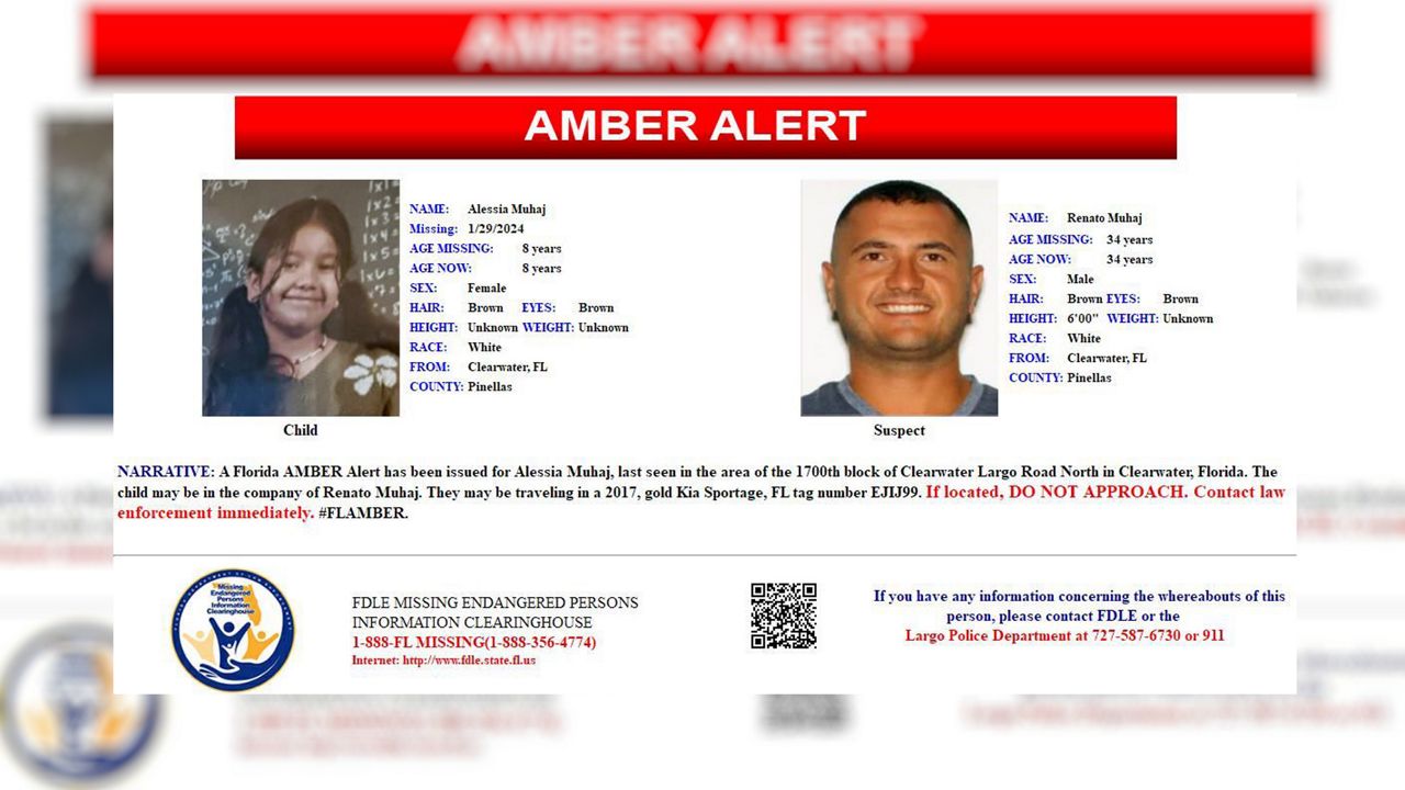 According to the Florida Department of Law Enforcement, the alert has been issued for Alessia Muhaj, who was last seen in the area of the 1700 block of Clearwater Largo Road North in Clearwater. (FDLE)