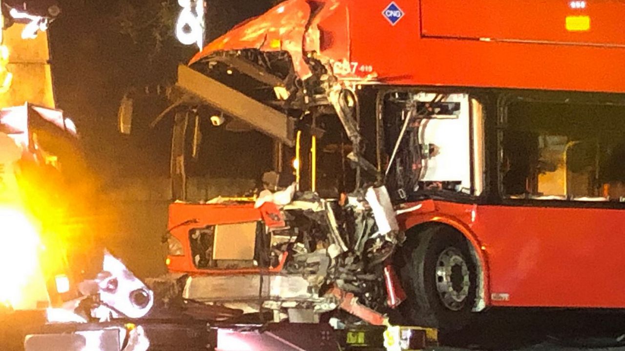 Authorities do not know what caused a crash between a LYNX bus and a car on Friday morning, Jan. 31, 2020. (Jeff Allen/Spectrum News 13)