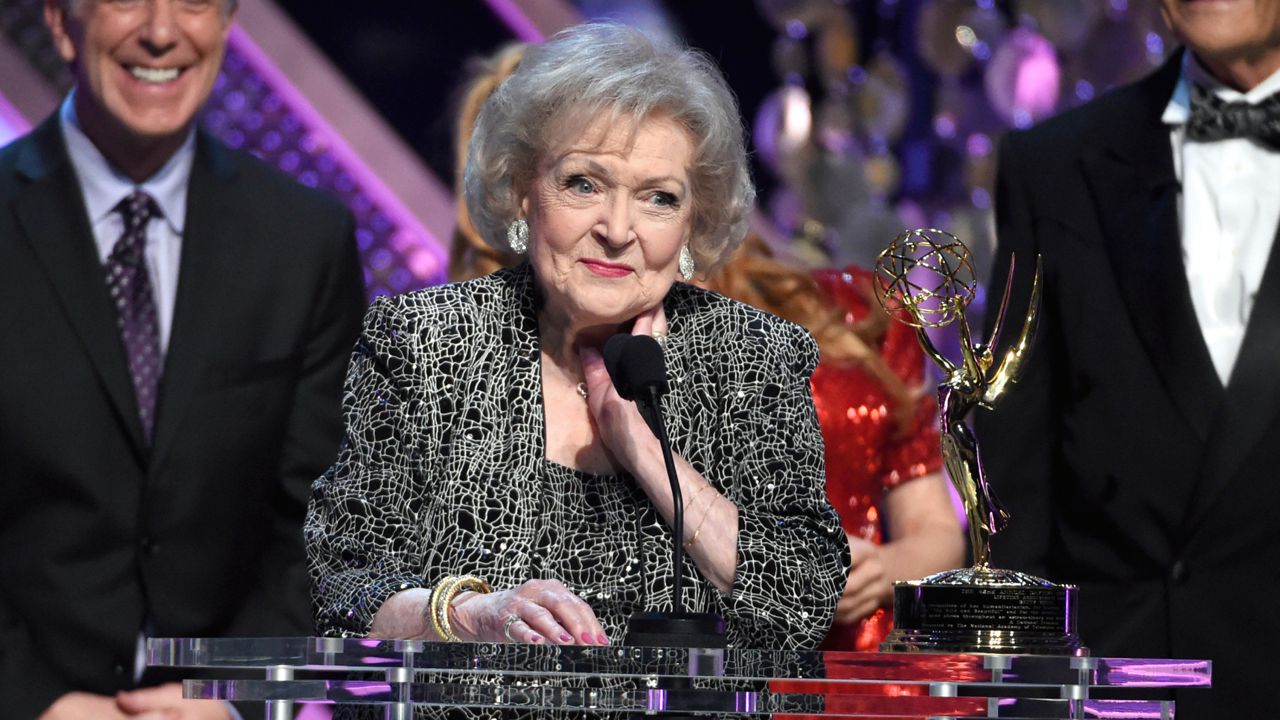In this April 26, 2015, file photo, Betty White accepts the lifetime achievement award at the 42nd annual Daytime Emmy Awards at Warner Bros. Studios on Sunday, April 26, 2015, in Burbank, Calif. (Photo by Chris Pizzello/Invision/AP)