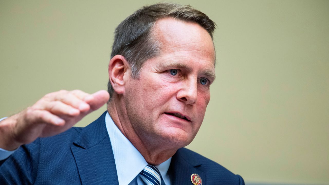 In this Aug. 24, 2020 file photo, Rep. Harley Rouda, D-Calif., questions Postmaster General Louis DeJoy during a House Oversight and Reform Committee hearing on the Postal Service on Capitol Hill in Washington. (Tom Williams/Pool via AP, File)