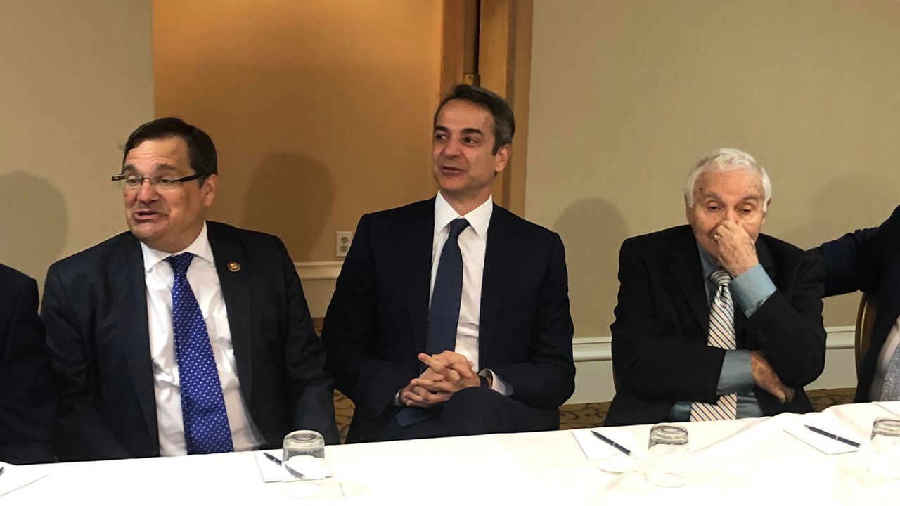 From left to right, Rep. Gus Bilirakis (R-Dist 12) and Prime Minister Kyriakos Mitsotakis of Greece sit for a photo. (Trevor Pettiford/Spectrum News)