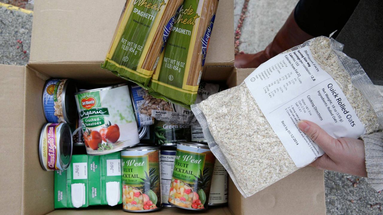 This photo taken Jan. 8, 2014, shows the contents of a specially prepared box of food at a food bank distribution in Petaluma, Calif. (AP Photo/Eric Risberg)