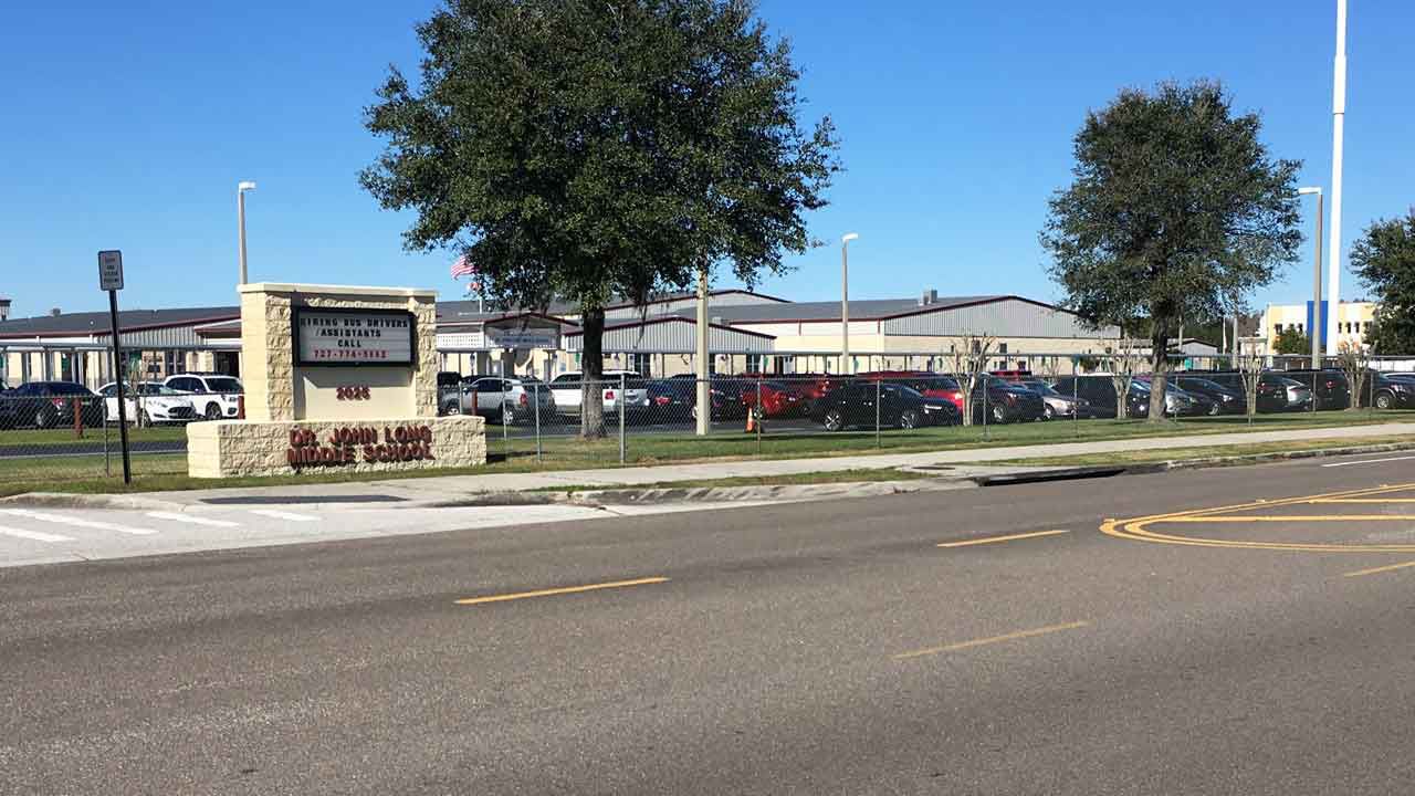 Exterior of Dr. John Long Middle School in Wesley Chapel. (Sarah Blazonis/Spectrum Bay News 9)