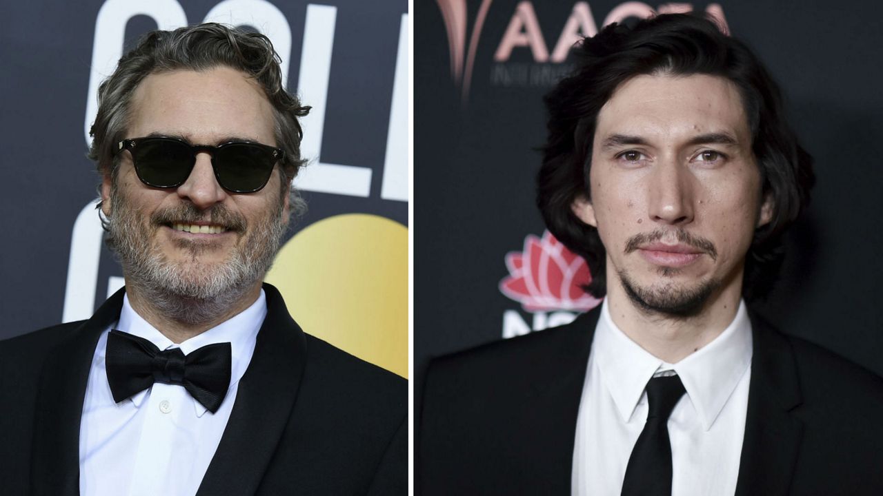 In this Sunday, Jan. 5, 2020 file photo, Joaquin Phoenix (left) arrives at the 77th annual Golden Globe Awards at the Beverly Hilton Hotel on in Beverly Hills, Calif. (Photo by Jordan Strauss/Invision/AP, File) Adam Driver (right) attends the 9th Annual AACTA International Awards at Mondrian Los Angeles on Friday, Jan. 3, 2020, in West Hollywood, Calif. (Photo by Richard Shotwell/Invision/AP)