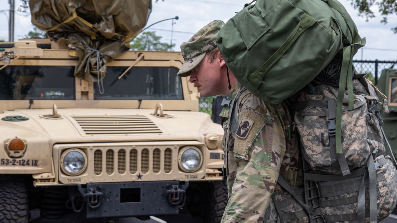 Florida National Guard soldiers working in the Tampa Bay area pack their gear to move onto their next duty location June 1, 2020. (Leia Tascarini/U.S. Army photo)