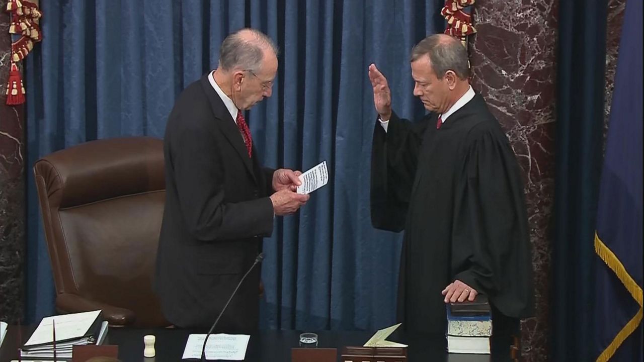 Chief Justice John Roberts is sworn in for the Senate impeachment trial. (Spectrum News)
