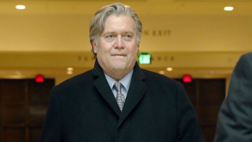 Steven Bannon, a former aide to US President Donald Trump, arrived to testify before the House Intelligence Committee in a closed session on Tuesday, Jan. 16. (Screenshot/AP)