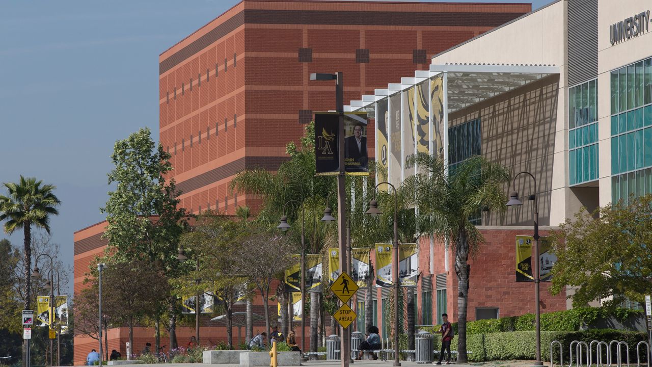 The Cal State University, Los Angeles Student Union building is seen in Los Angeles Thursday, April 25, 2019. (AP Photo/Damian Dovarganes)