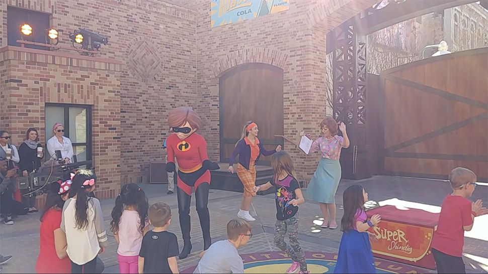 Mrs. Incredible dances with guests in the revamped Pixar Place at Disney's Hollywood Studios. (Ashley Carter/Spectrum News0