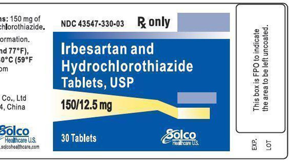 A label for one of the lots of irbesartan that have been recalled by Solco. (Solco)