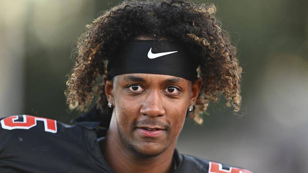 Pittsburg quarterback Jaden Rashada (5) warms up before the start of their game against McClymonds at Pittsburg High School in Pittsburg, Calif., on Sept. 30, 2022. (Bay Area News Group via AP/Jose Carlos Fajardo)