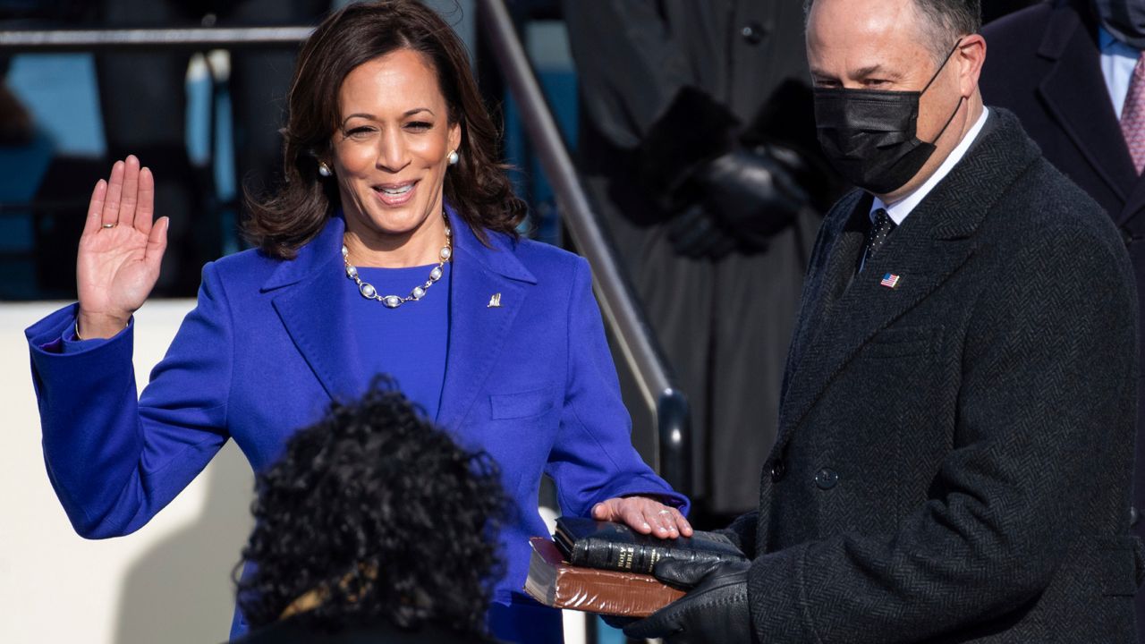 Kamala Harris is sworn in as the 49th vice president of the U.S. by Supreme Court Justice Sonia Sotomayor on Wednesday, January 20, 2021, at the Capitol in Washington. (Saul Loeb/AP/Pool)