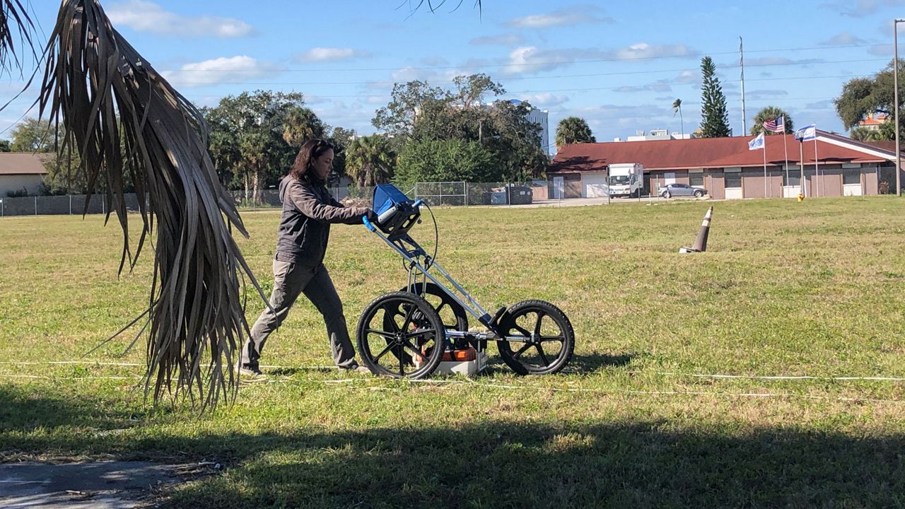 Ground penetrating radar being used in a vacant field next to the FrankCrum building in Clearwater to look for lost graves, Tuesday, January 21, 2020. (Cait McVey/Spectrum Bay News 9) 