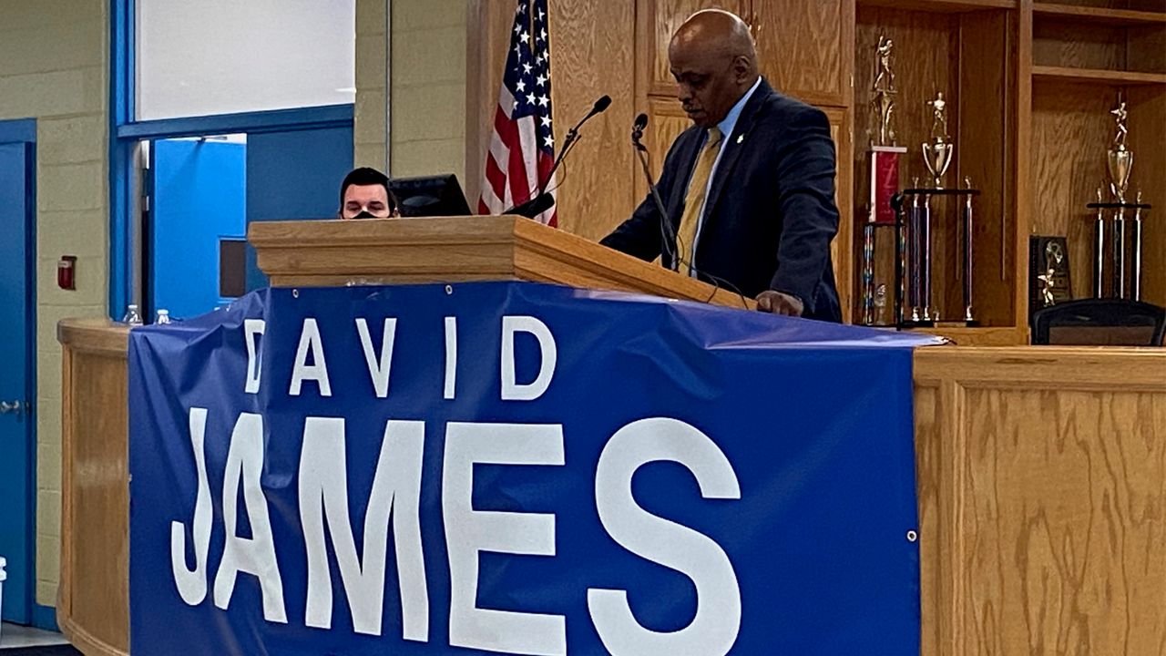 David James at his campaign announcement in January. (FILE)
