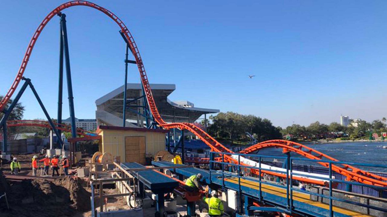 A look behind the construction walls of SeaWorld Orlando's Ice Breaker coaster on Tuesday, January 21, 2019. (Ashley Carter/Spectrum News)