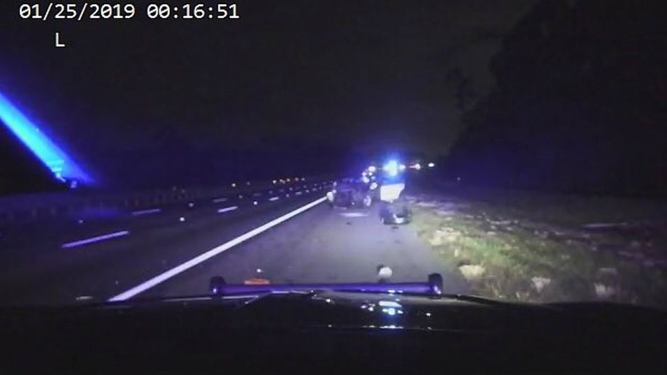 An impaired wrong-way driver ran one motorist off the road before colliding with a barrier wall on I-75 near SR 52 just after midnight on Friday, according to the Florida Highway Patrol. (Courtesy of FHP)