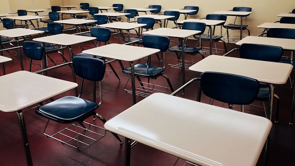 Empty desks in a classroom