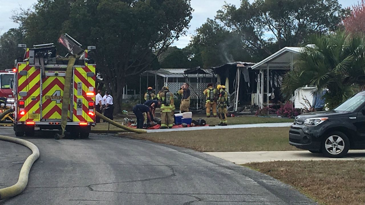 Crews are currently on scene of a mobile home fire in Brooksville. (Kim Leoffler/Spectrum Bay News 9)