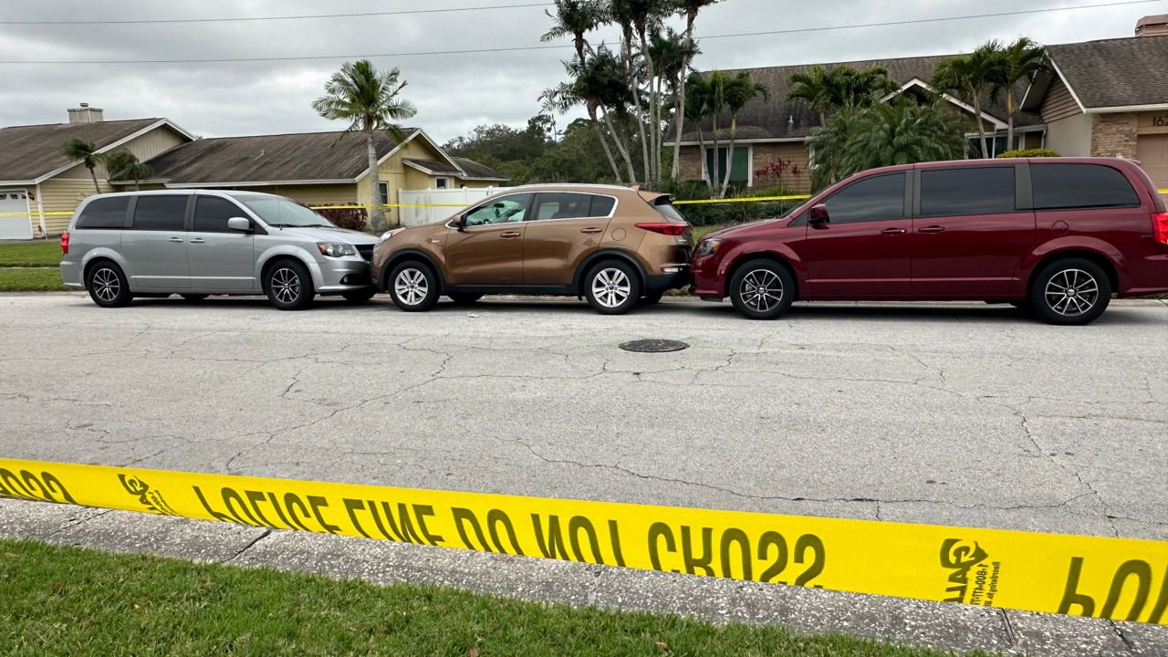 Police located and seized the gold car in the middle. (Spectrum Bay News 9/Josh Rojas)