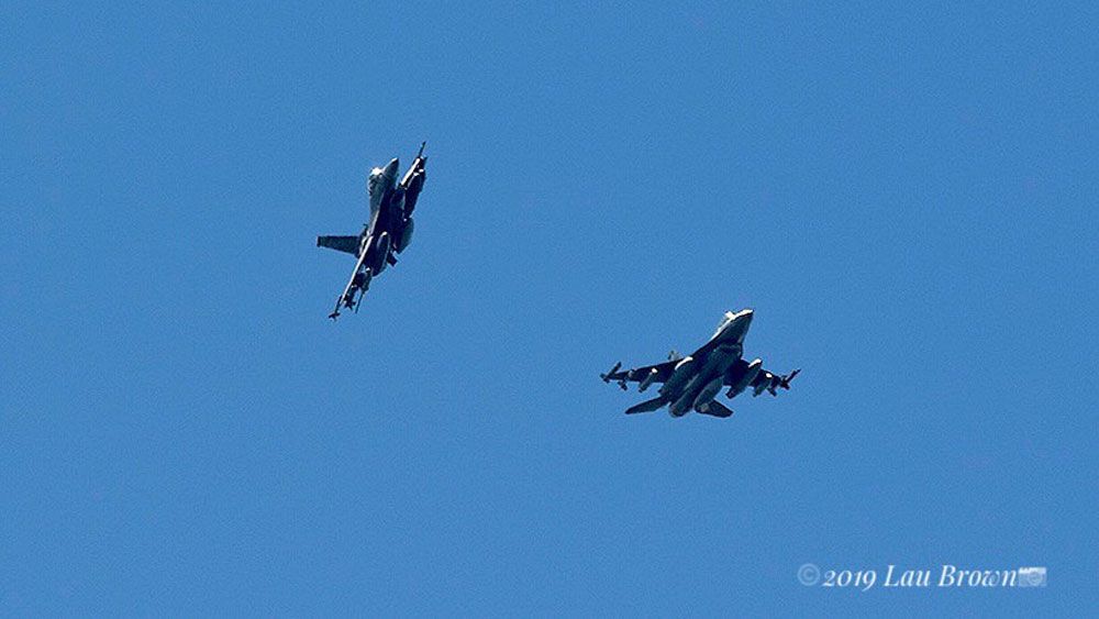 Sent via Spectrum News 13 app: A pair of F-16 aircraft arrive at Patrick Air Force Base last week. The planes will be at the base for training over the next few weeks. (Lau Brown/Viewer)