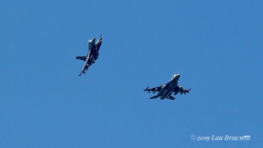 Sent via Spectrum News 13 app: A pair of F-16 aircraft arrive at Patrick Air Force Base last week. The planes will be at the base for training over the next few weeks. (Lau Brown/Viewer)