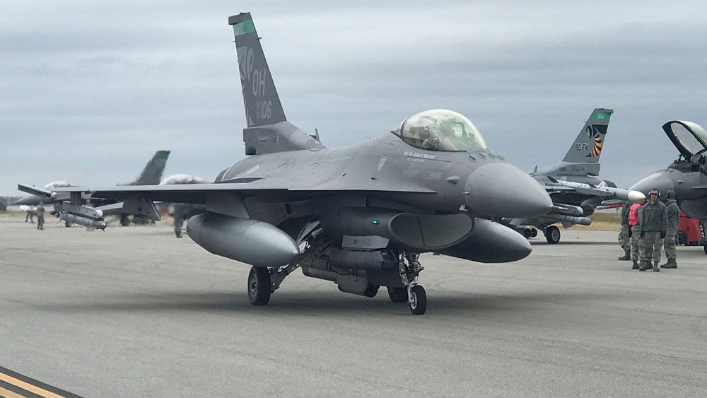 One of the F-16s visiting Patrick Air Force Base from Ohio. (Greg Pallone/Spectrum News)