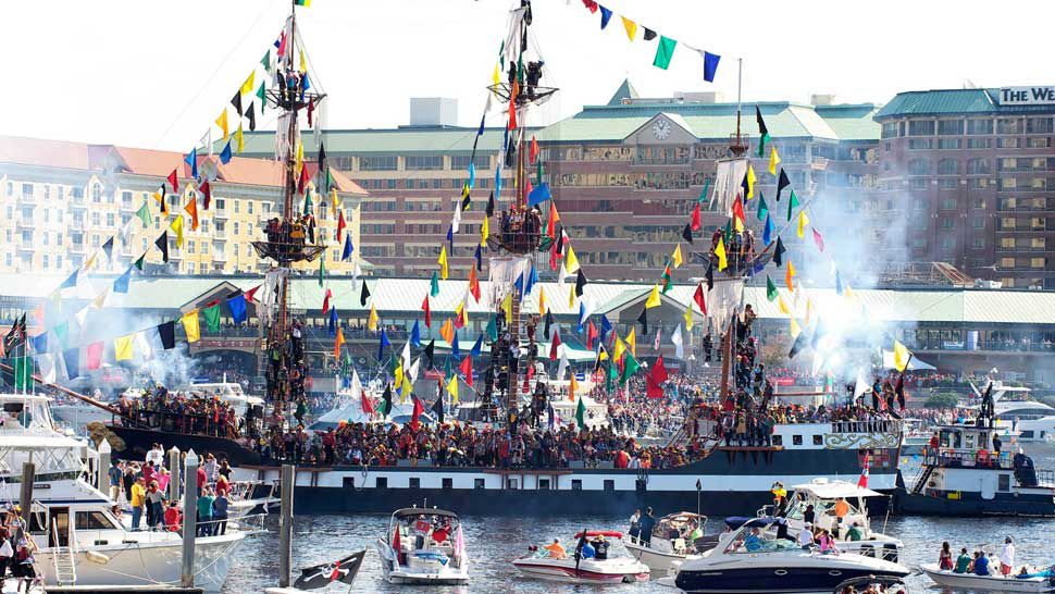 The José Gasparilla, the world’s only remaining full-operational pirate ship, leads a flotilla of ships into Tampa Bay every year as part of the Gasparilla Pirate Fest. (Courtesy of Gasparilla Pirate Fest)