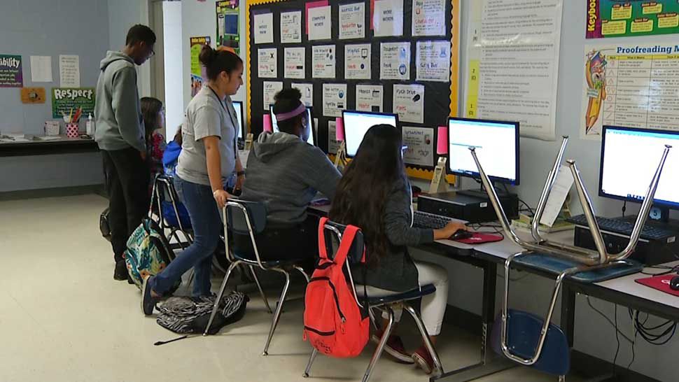 (FILE PHOTO) Students working on computers in a classroom