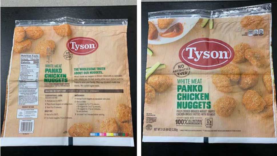 Packaging for Tyson White Meat Panko Chicken Nuggets recalled by the company on January 29, 2019. (Courtesy of U.S. Department of Agriculture)