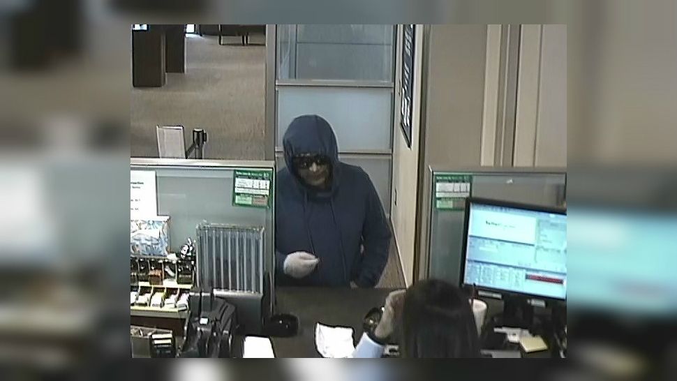 Surveillance still of a man suspected of robbing a Chase Bank in New Braunfels, Texas, on Feb. 9, 2018. (Source: New Braunfels Police Dept.)