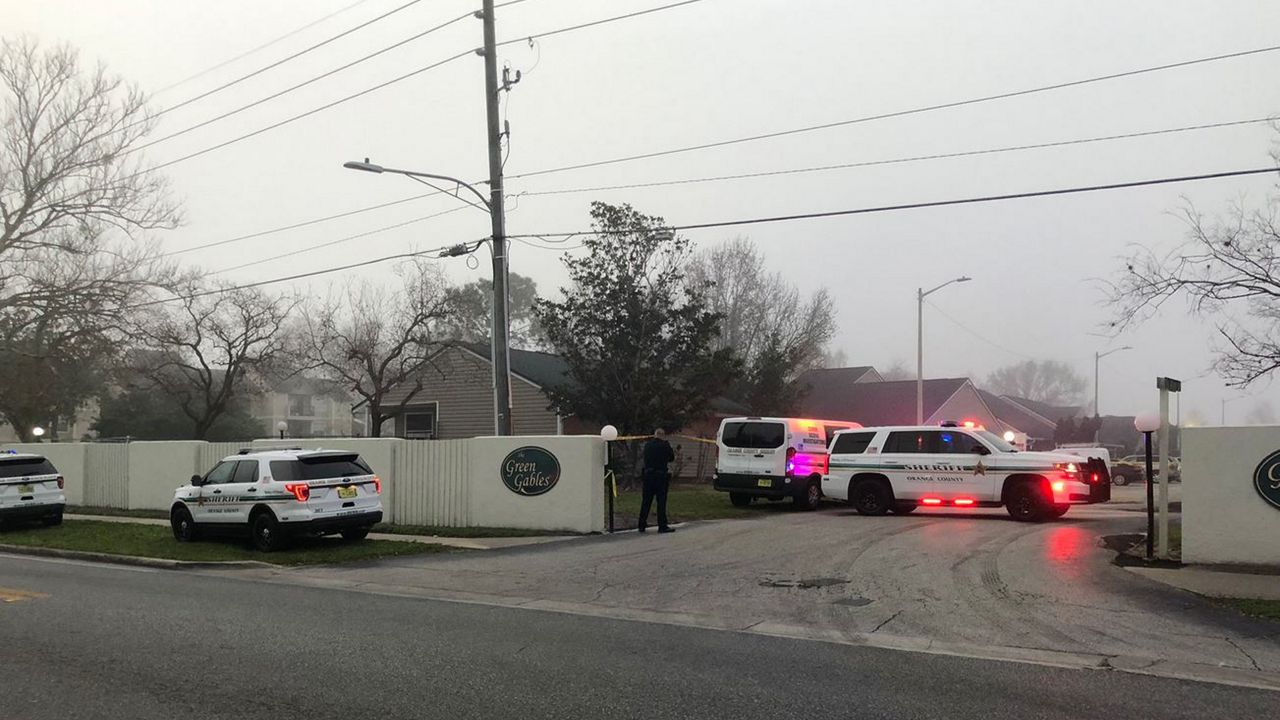 The Orange County Sheriff's Office says a security guard shot and killed 1 of 3 men in a group who came up to him at an apartment complex. One of the men pulled out a gun, but it's unclear whether the man who was shot was the one with the gun. (Rebecca Turco/Spectrum News 13)