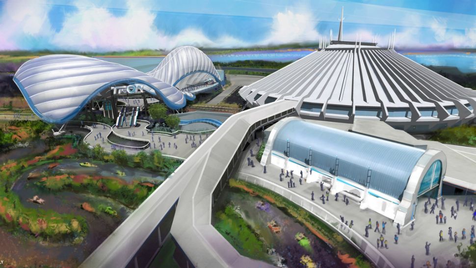 A "Tron"-themed attraction being built near Space Mountain at Disney World's Magic Kingdom is expected to be completed in 2021. The company says it's the most popular attraction at Shanghai Disneyland. (Walt Disney Co. artist's rendering)