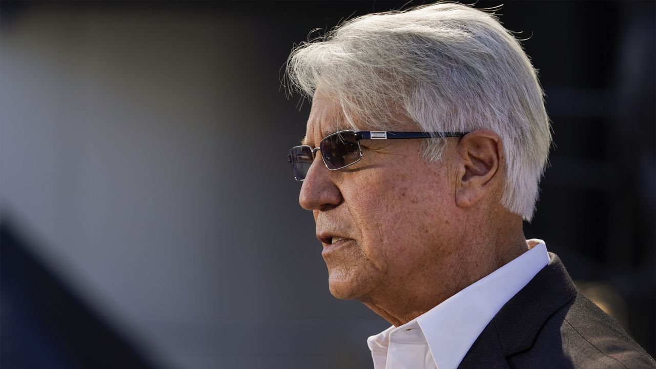 In this Thursday, Oct. 1, 2020, photo, former San Francisco District Attorney George Gascon speaks at a Los Angeles County Democratic Party news conference outside the Staples Center in Los Angeles. (AP Photo/Damian Dovarganes)